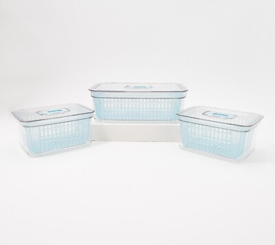 c e ll a 3-Piece Vented Refrigerator Fresh Produce Keepers - Blue K54847 -