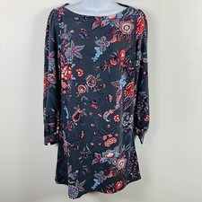 LOFT Womens Dress Sz 0 Gray Red Blue Floral Long Sleeve Sheath Knee Length