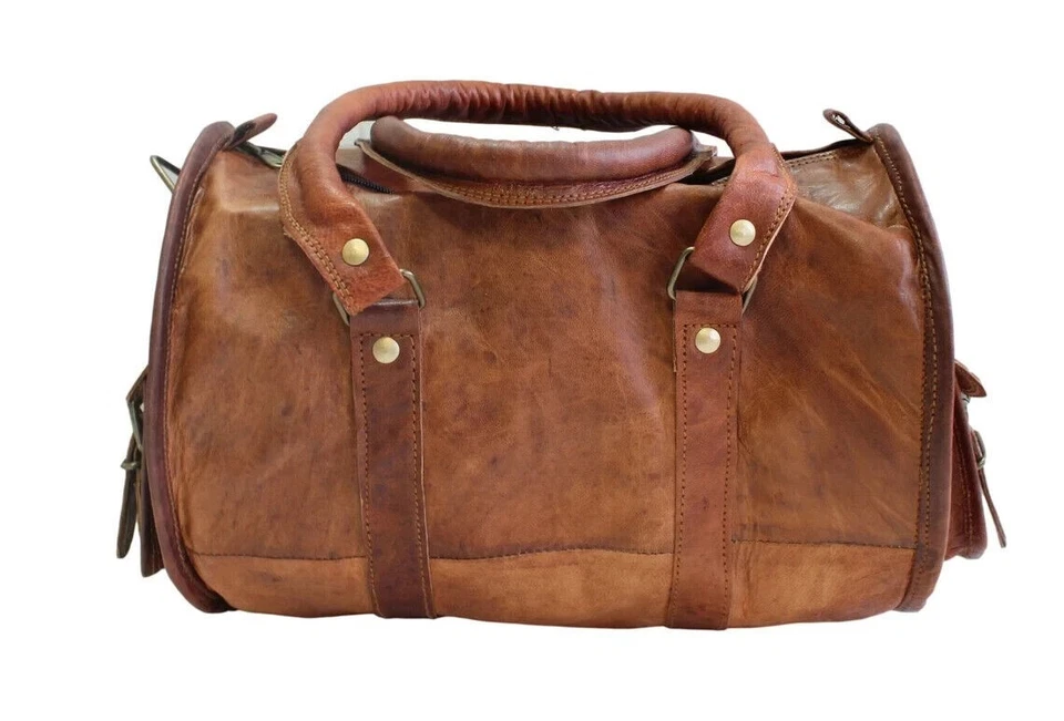 Small Leather Air Cabin Vintage Duffle Luggage Weekend 14" Overnight Travel Bag - Image 4 of 4