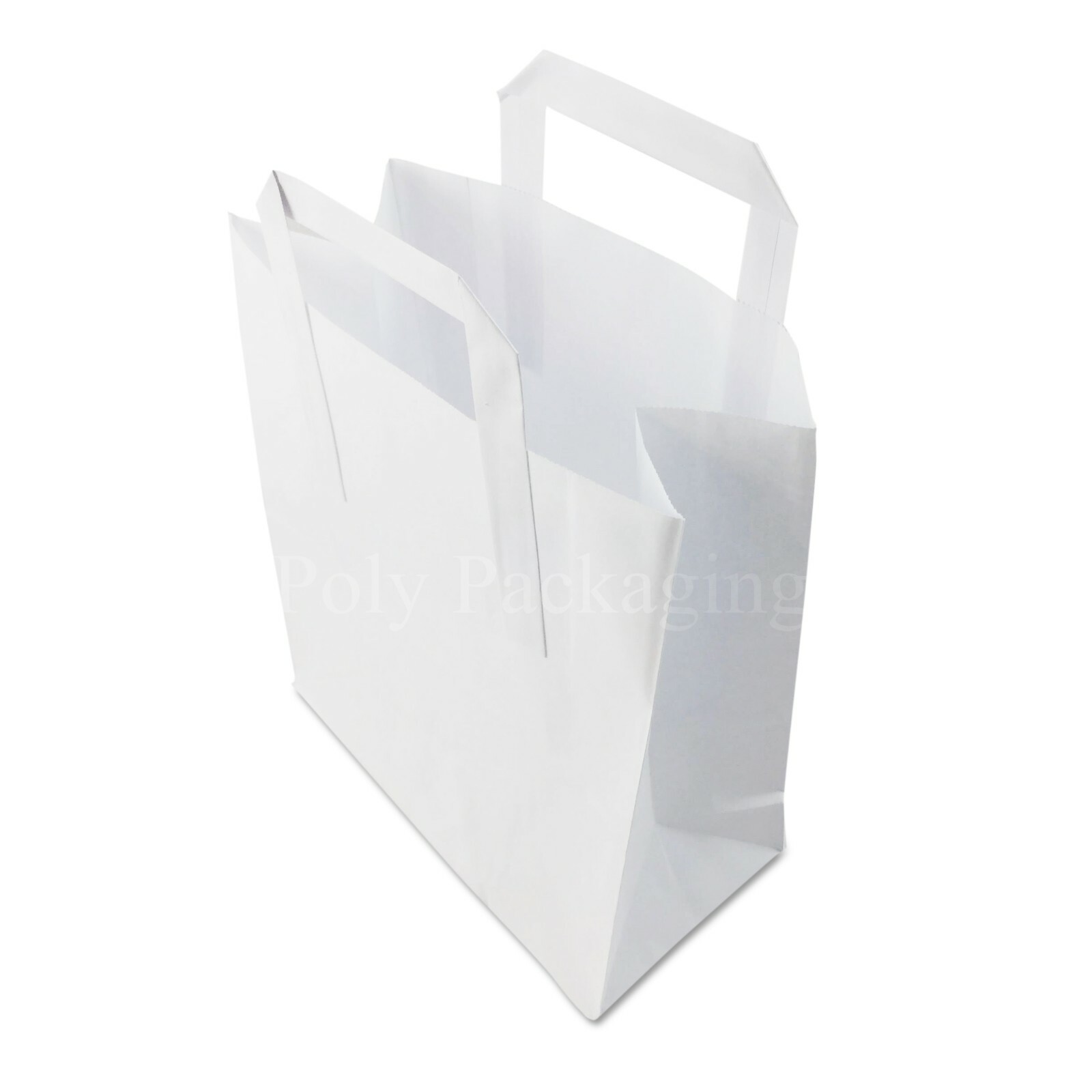 2000 x (8x4x10"")Medium WHITE PAPER CARRIER BAGS with HANDLES Sandwich/Lunch/Food