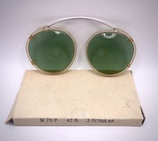 Vintage Clip On Sunglasses Wire Plastic Flexible Frame Green Lenses