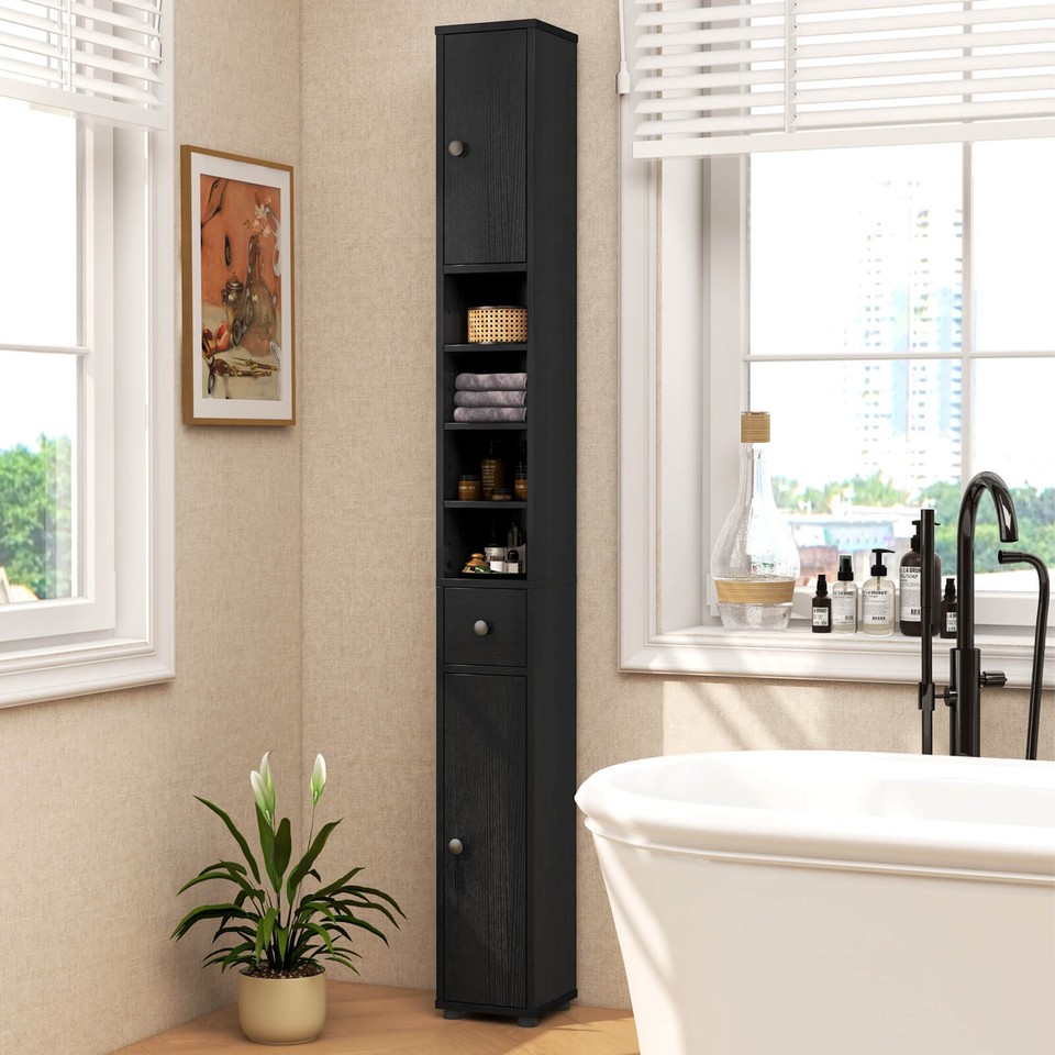 71" Slim Bathroom Storage Cabinet w/ 2 Doors 5 Adjustable Shelves 1 ...