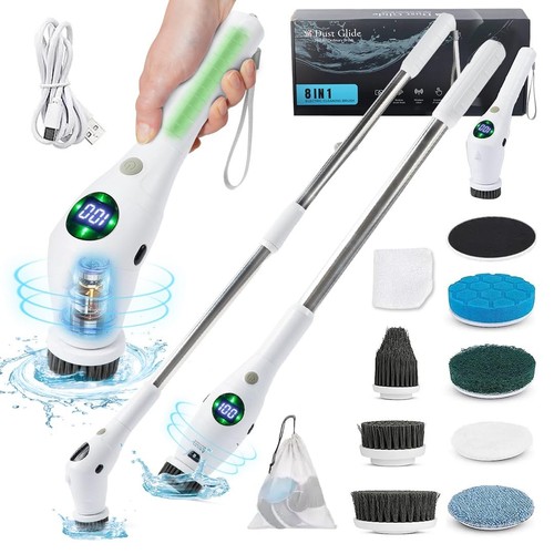 Electric Spin Shower Scrubber with Long Handle | Rotating Power Brush for Cle...