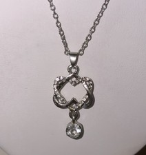 Infinity Heart Gemstone Pendant on 20" Silver Plated Chain Necklace