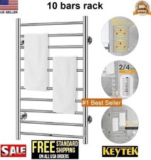 Electric Heated rack towel Warmer 10 Stainless Steel Bars Drying Bathroom silver