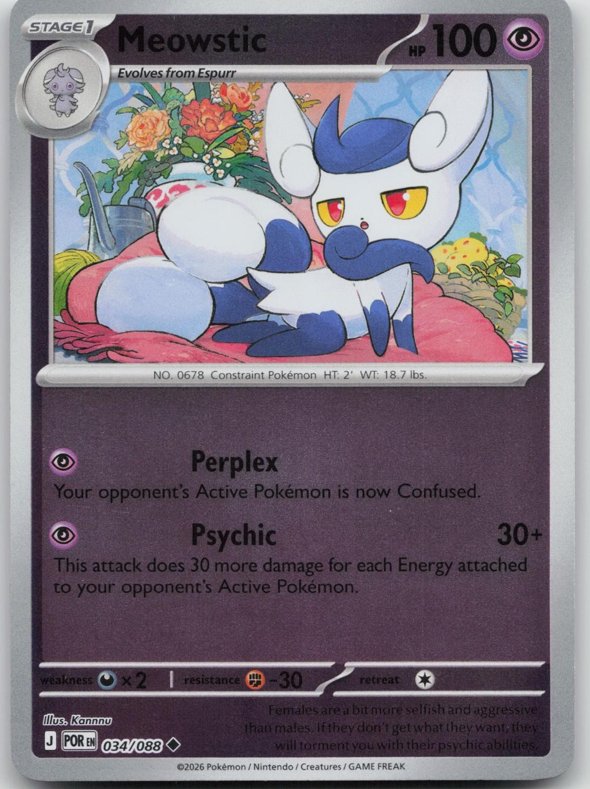 Meowstic 034/088 Uncommon Perfect Order Pokemon Reverse Holo Near Mint
