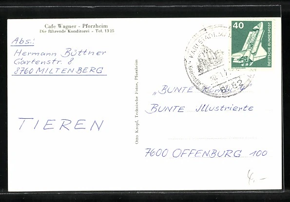 Ansichtskarte Pforzheim, Cafe Wagner, Terrasse - Bild 2 von 2