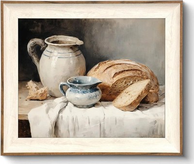 Framed Canvas Wall Art Room Decor, Vintage Sourdough Bread Kitchen Art Farmhouse