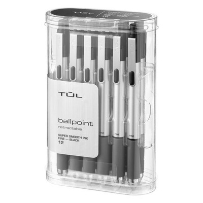 TUL BP3 Ballpoint, Retractable, Fine Point, 0.8 mm, Silver Barrel, Black Ink