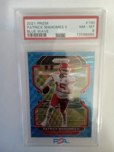 Patrick Mahomes 2021 Prizm Football Blue Wave Psa 8