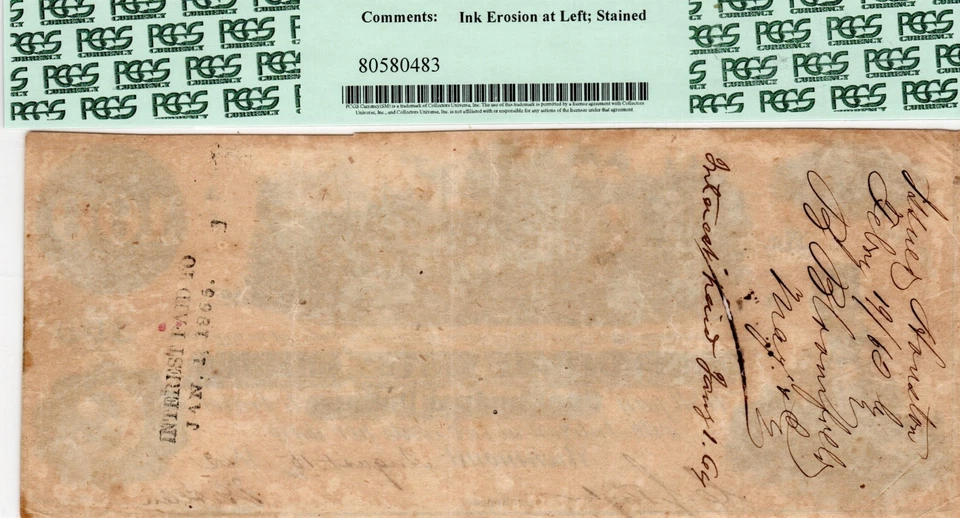 T-39 PF-13 1862 $100 Confederate Paper Money - PCGS-C VF 30 - Maj Bloomfield R11 - Image 3 of 3