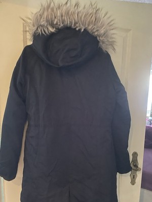 Hollister Ultimate Down Damen Parka Mantel lang navy Gr. M Kapuze Kunstfell