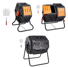Compost Bin 37/18.5/43Gal Dual-Chamber Composter Tumbler Rotating Sliding Garden