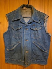 Vintage 70s Maverick Distressed Denim Sleeveless Vest 20x23 "RATTLER" w/ Patch