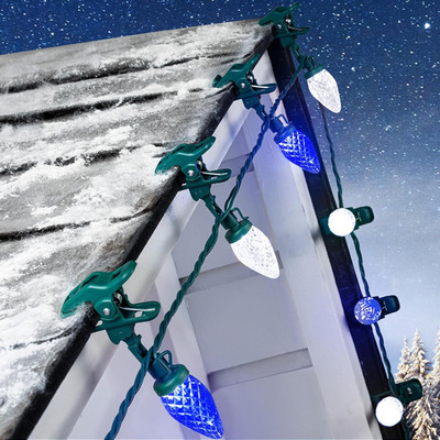 C9 LED Christmas Lights 68ft 100 Bulbs Waterproof Blue & White Outdoor Decor