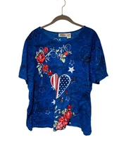 Collection etc patriotic women’s flag, heart short sleeve americana, floral top