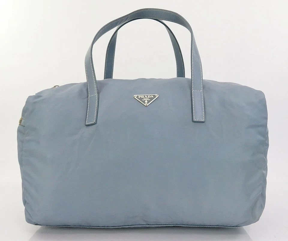 Auténtico bolso cartera Boston de nailon y cuero azul PRADA #61893 Foto 3 de 4