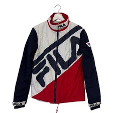 Fila Women's Stuning Large Logo Print Jacket Colourblock Pattern Size UK XS