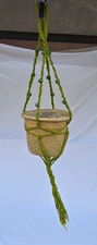Vintage Yarn Macrame Green Beads Pot Plant Holder Hanger 38" for 10" to 12" Pots