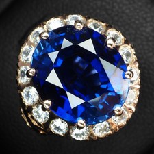 Exquisite Royal Blue Sapphire 7.90Ct 925 Sterling Silver Handmade Rings Size 4.