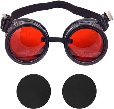 TamBee New Colored Diamond Lens Vintage Steampunk Goggles 5.5 x 2.3inch, Red 