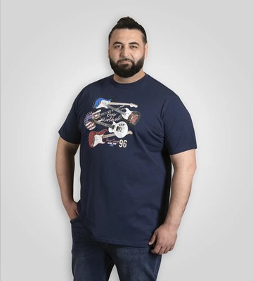 D555 Duke Big Herren T-Shirt Gitarre bedruckt Navy Übergröße 2XL-10XL (601803)