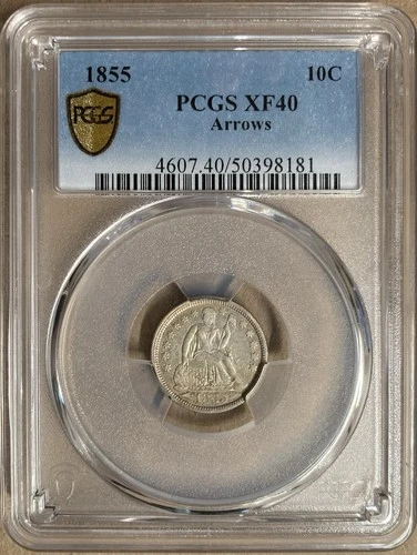 1855 PCGS XF40 Liberty Seated Dime 10c - Arrows