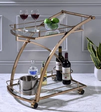 Kings Brand Furniture - Rolling Bar Kitchen Serving Cart, Metal/Glass, Gold