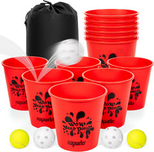 Giant Yard Pong,Yard Games with Durable Buckets and Balls - Choose Red Large, XL