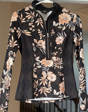 Johnny Was Active Floral 1/4 Zip Mock Neck Lo...
