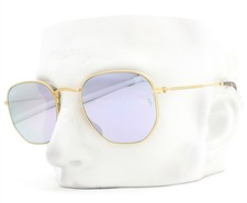 Ray-Ban Hexagonal Flat Sunglasses RB 3548N 001/8O Gold Purple 51mm w/case