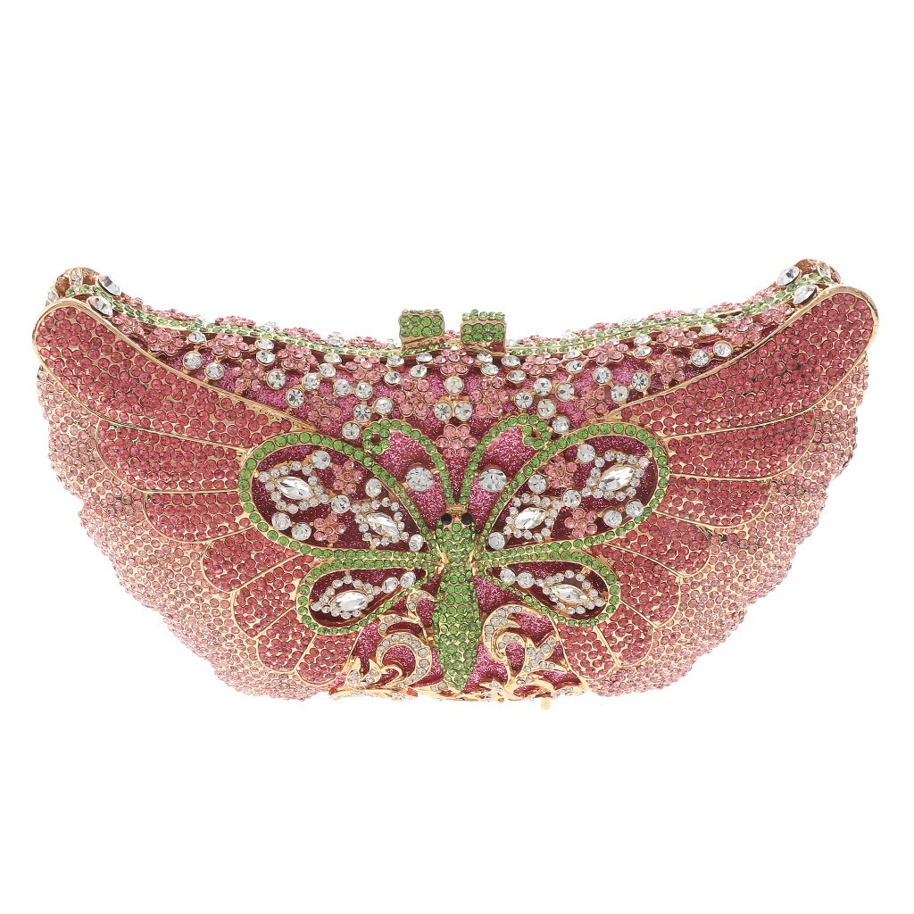 Gold Tone Metal Rhinestone Crystal Clutch Evening Bag HB6172-PNG