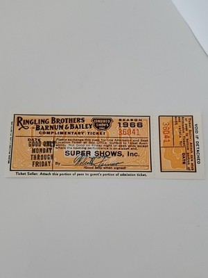Ringling Brothers - Barnum & Bailey 1966 Complimentary Ticket (Unused) #36041