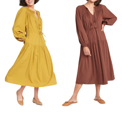 Old Navy Womens Waist-Defined Long-Sleeve Midi Dress PS, XS, M, L, XXL, 2X