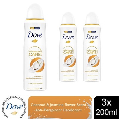 Dove Advanced Care Antitranspirant Deo Kokos & Jasmin Blütenduft 200ml, 3er Pack