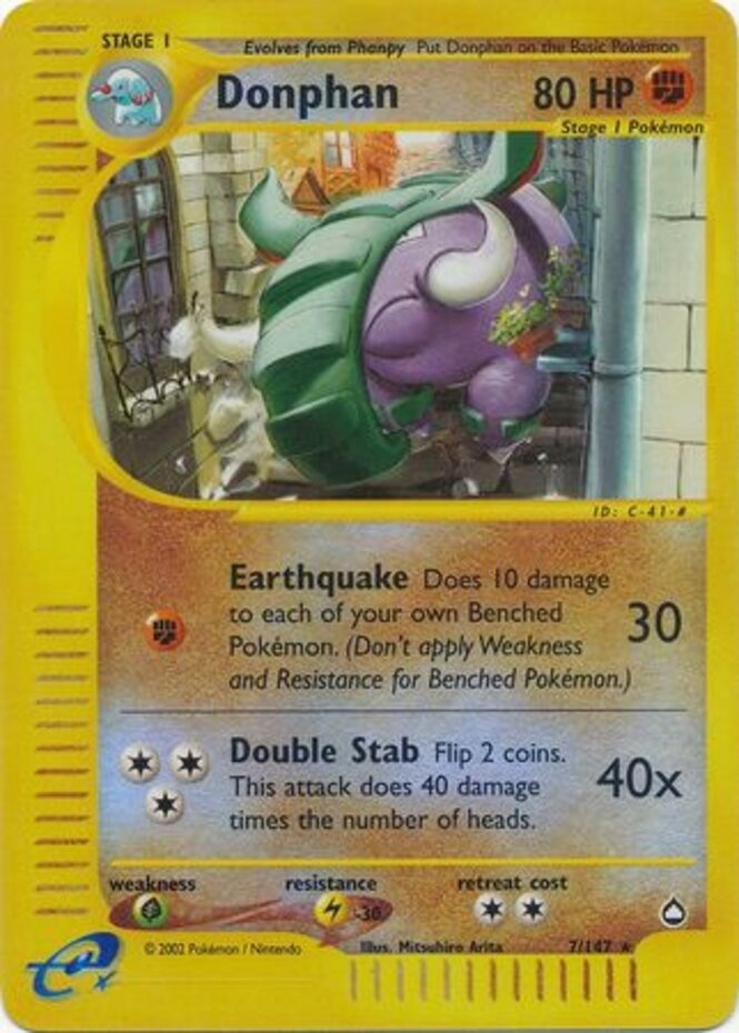 1x Donphan - 7/147 - Rare - Reverse Holo Heavily Played Pokemon G2 - Aquapolis
