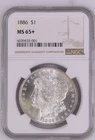 1886 P Morgan Silver Dollar MS65+ NGC Brilliant White Coin