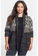 lucky brand womens cardigan Size 1X Black Grey Two Front Pockets