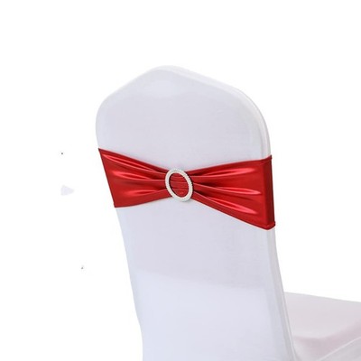 10 PCS Metallic Red Chair Sashes Bow Spandex Stretch Band Buckle Slider Event