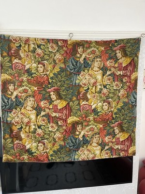 Vintage Machine Made French Design Original Wool Beige Aubusson Tapestry 124x110