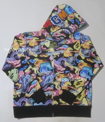 A BATHNIG APE Men's ART CAMO SHARK FULL ZIP HOODIE 1L80115301 z | eBay