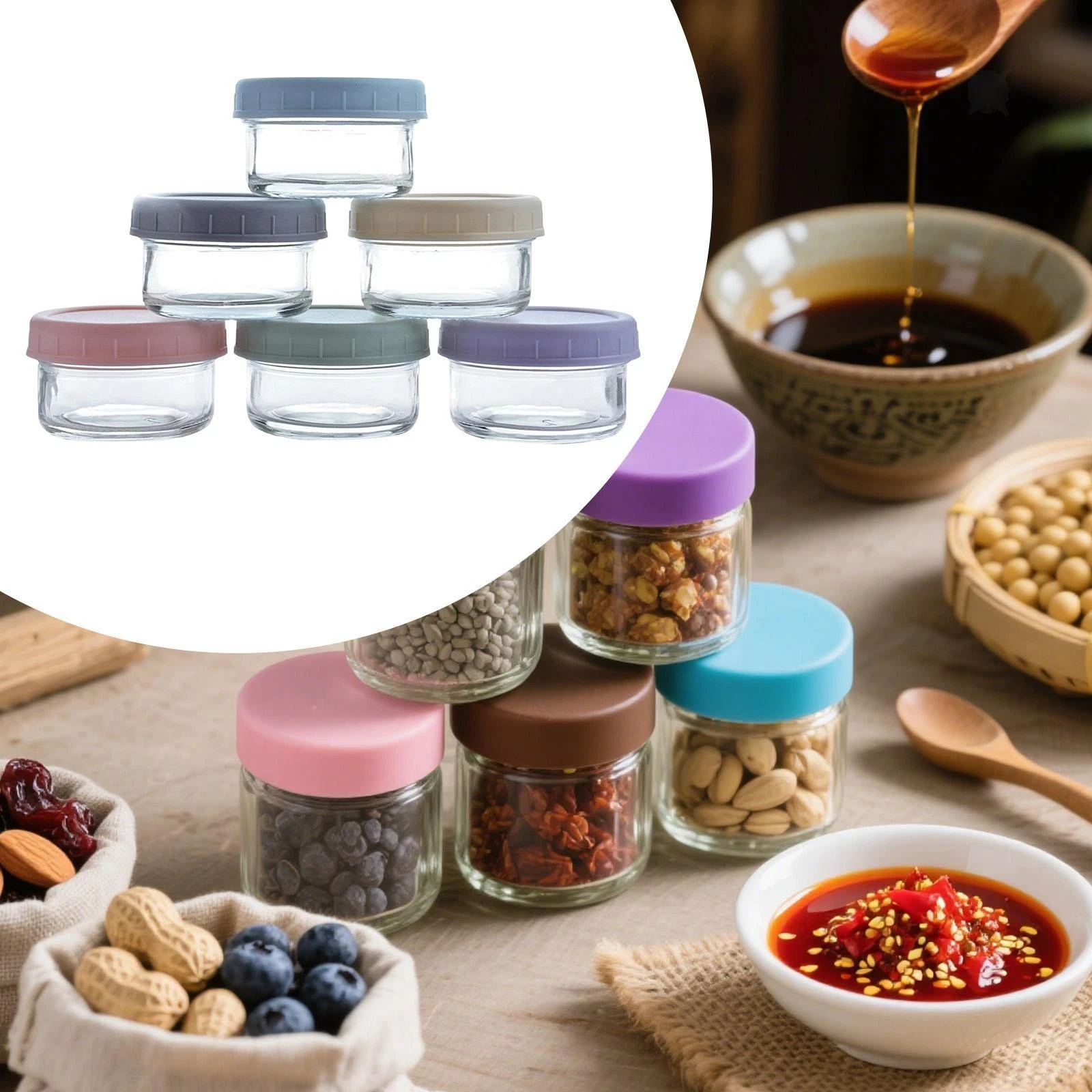 6 Pieces Clear Glass Jars Storage Containers Multifunctional with Lids Easy to