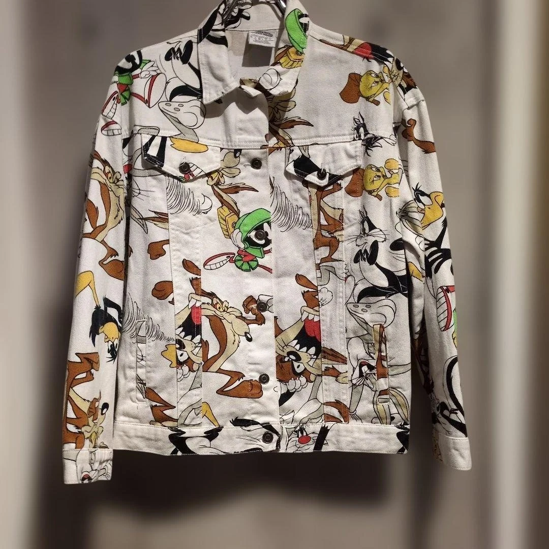 90s Looney Tunes Denim Jacket S White Bugs Bunny Tweety Sylvester