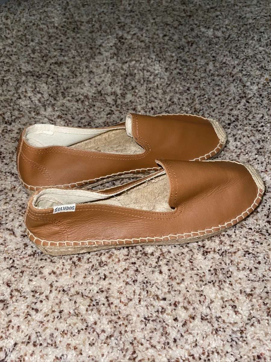 Soludos Leather Espadrille Smoking Slipper Platform Camel Size 6