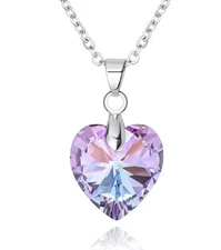 Silver Necklace Made With Swarovski Crystal Purple Heart