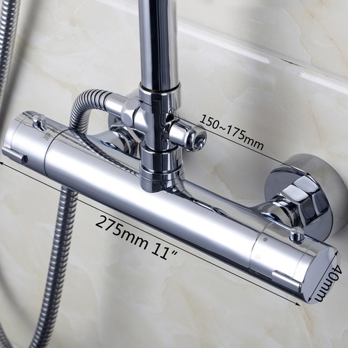 Chrome Brass Thermostatic Mixer Tap Shower Faucet Control Valve Wall Bathroom - Foto 10 di 10