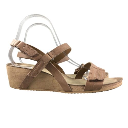 Clarks Women's Size 9.5W Alto Gull Brown Open Toe Wedge Heel Sandals Wedges