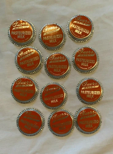 1 Dozen Vintage Guers Dairy Paper & Foil Unused Deadstock Milk Bottle Caps