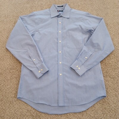 Chaps Shirt Mens Medium Blue Striped Long Sleeve Button Up Easy Care Cotton
