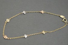 14K Solid Yellow Gold Fancy Tiny Polished Heart With Link Bracelet. 7.25 Inch